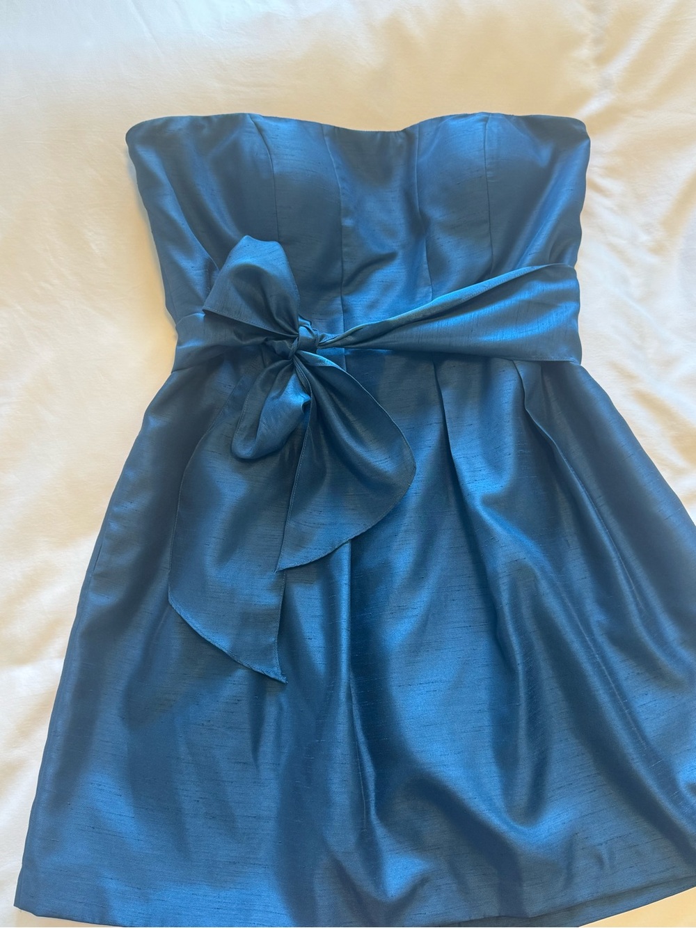 Jenny Yoo Blue Strapless Cocktail/Bridesmaid Dress with Bow Accent